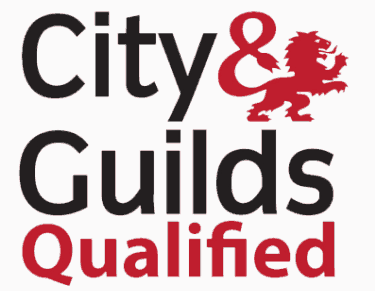 City & Guilds Qualified logo with black and red text and a red lion emblem.